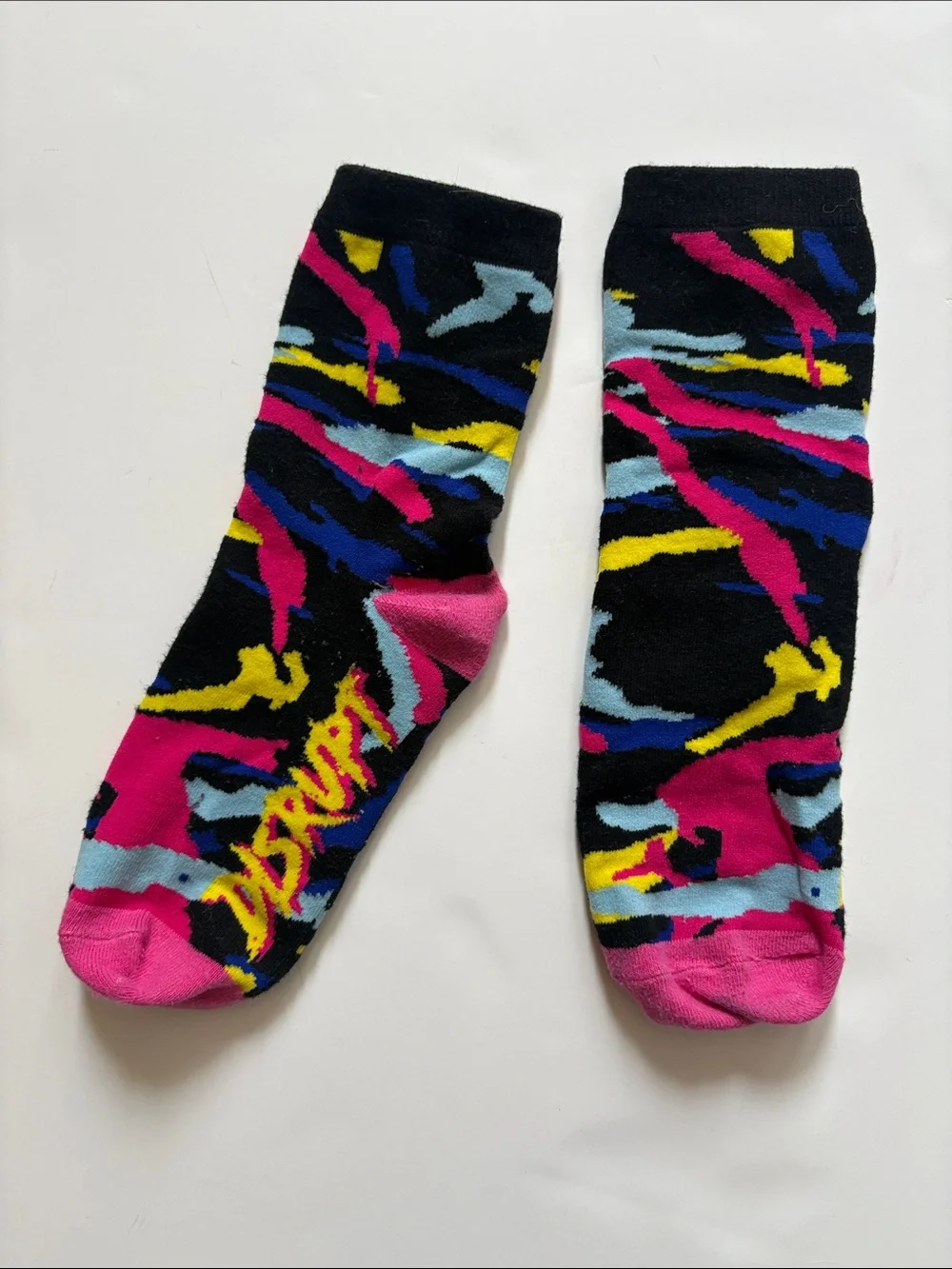 Colorful Abstract Crew Socks - Black & Pink